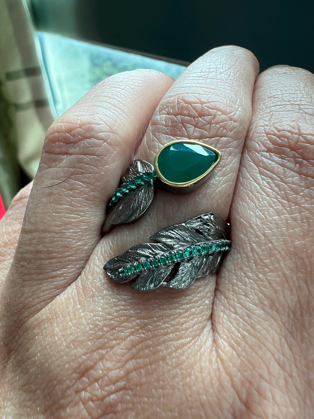 Vintage Pure 925 Silver Green Agate Ring - SHIVKA