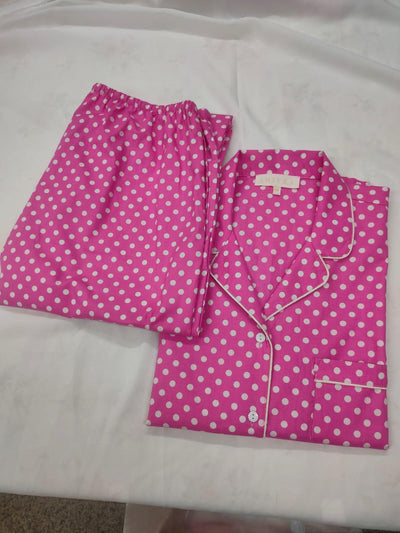 Pink Polka Cotton Night Suit - SHIVKA