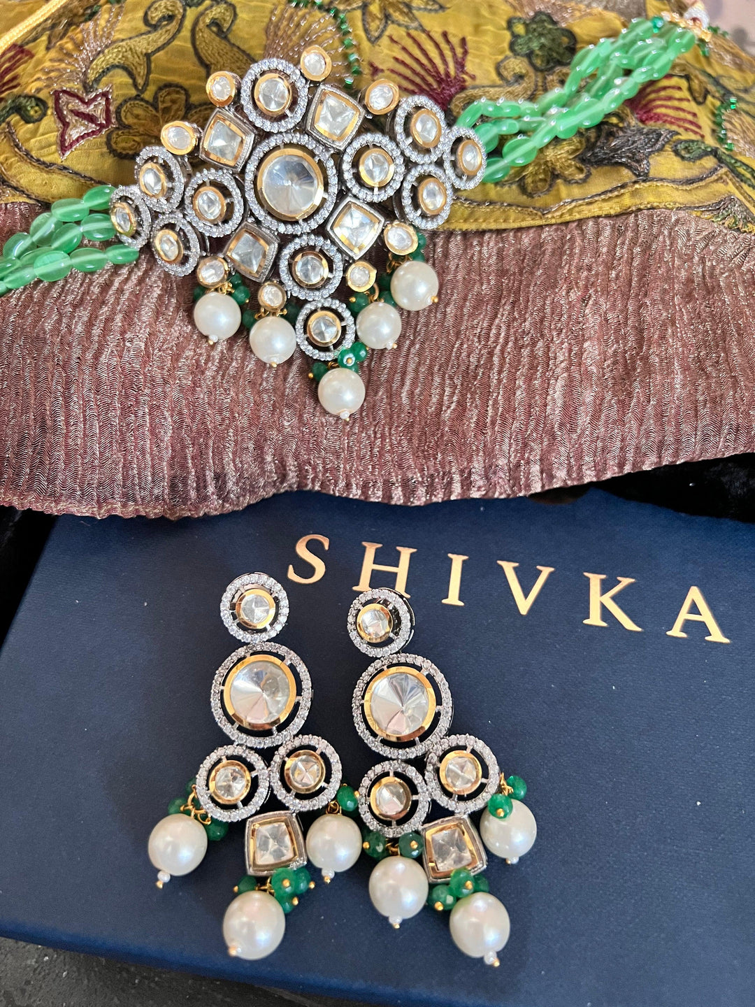 Scintillating Bridal Kundan Choker with Earrings - SHIVKA