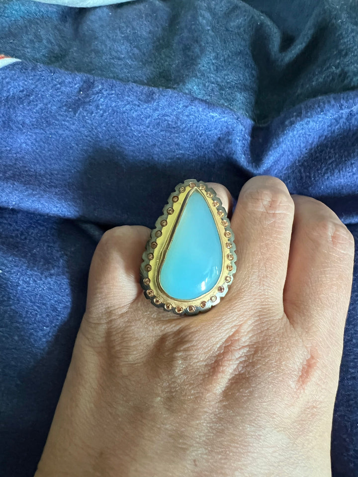 Natural Chalcedony Stone Adjustable Gold-Plated Ring | Statement Ring by SHIVKA