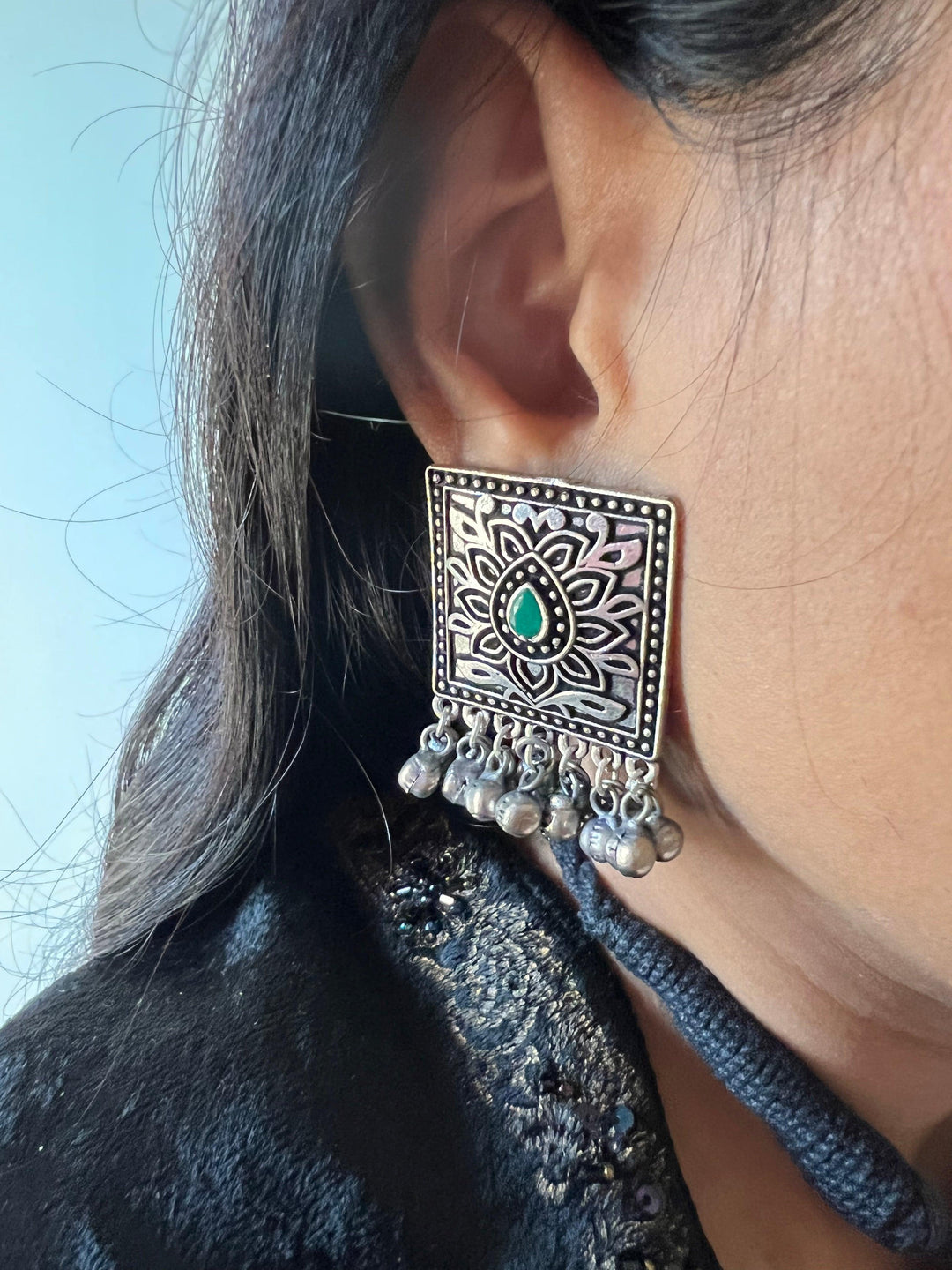 Green Ghungroo Pendant Necklace Set - SHIVKA