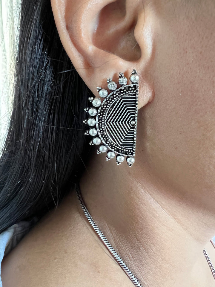 Crescent Pendant Necklace with Studs