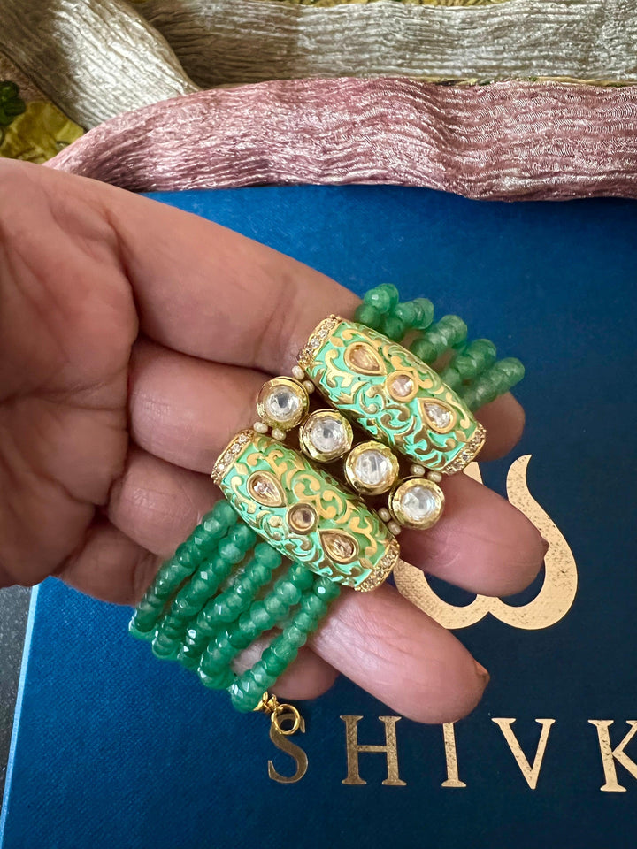 Royal Green Kundan Bracelet - SHIVKA