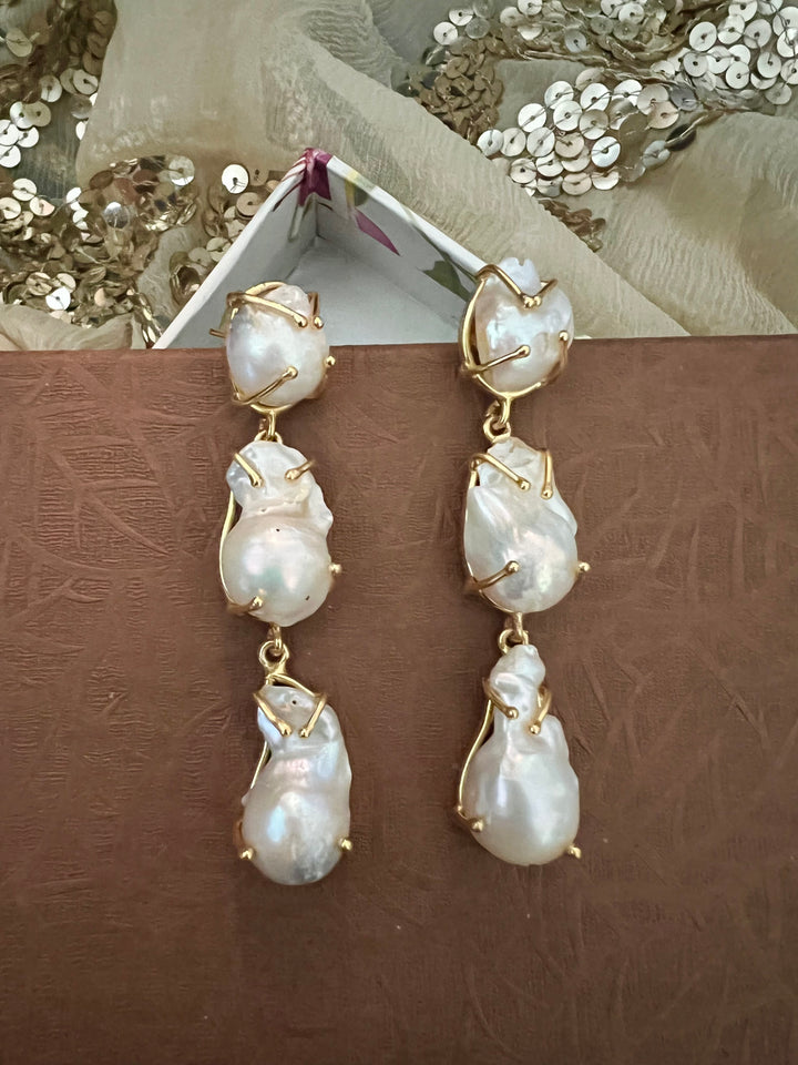 Asymmetric Baroque Pearl Danglers
