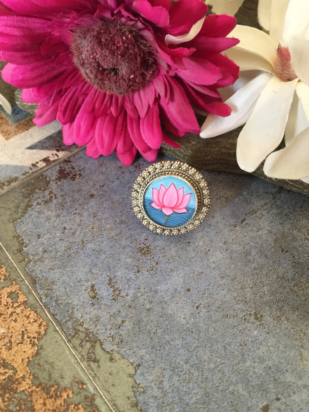 Hand-painted Pure 925 Silver Ring