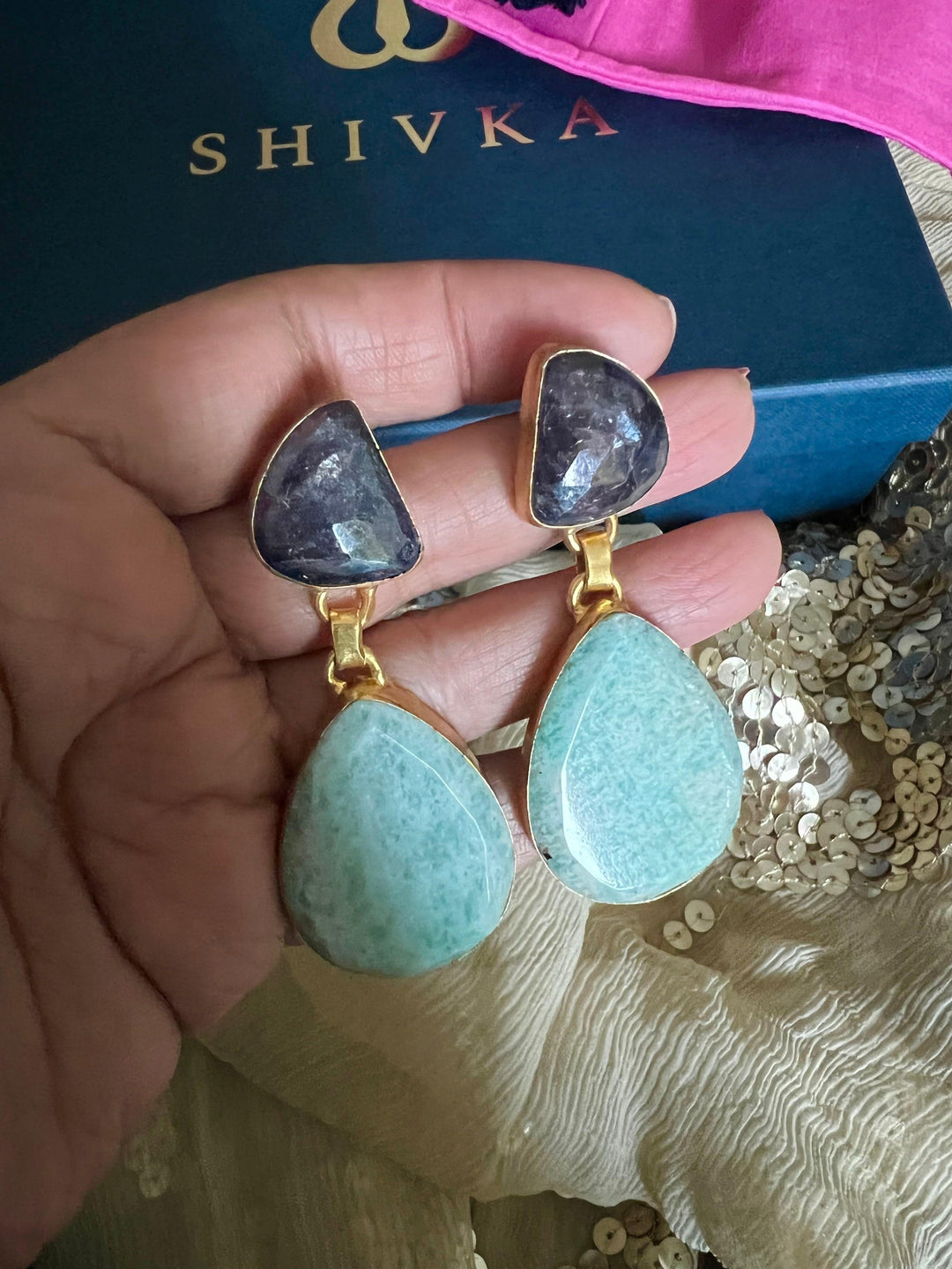 Premium Sapphire and Amazonite Earrings - SHIVKA