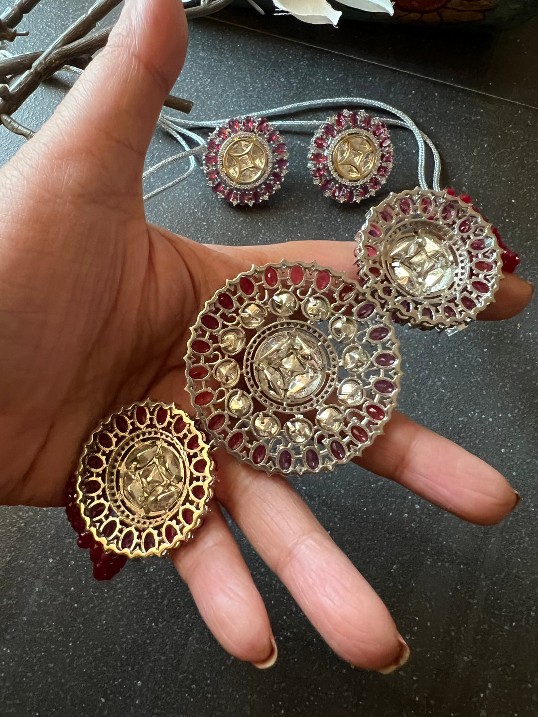 Victorian Kundan Choker Necklace with Earrings