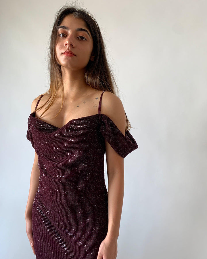 Sequin Cowl Neck Gown - SHIVKA