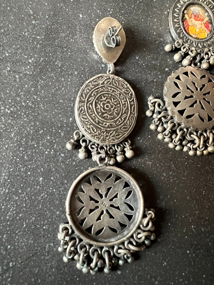 Hand-Painted Glass - Pure 925 Silver Earrings