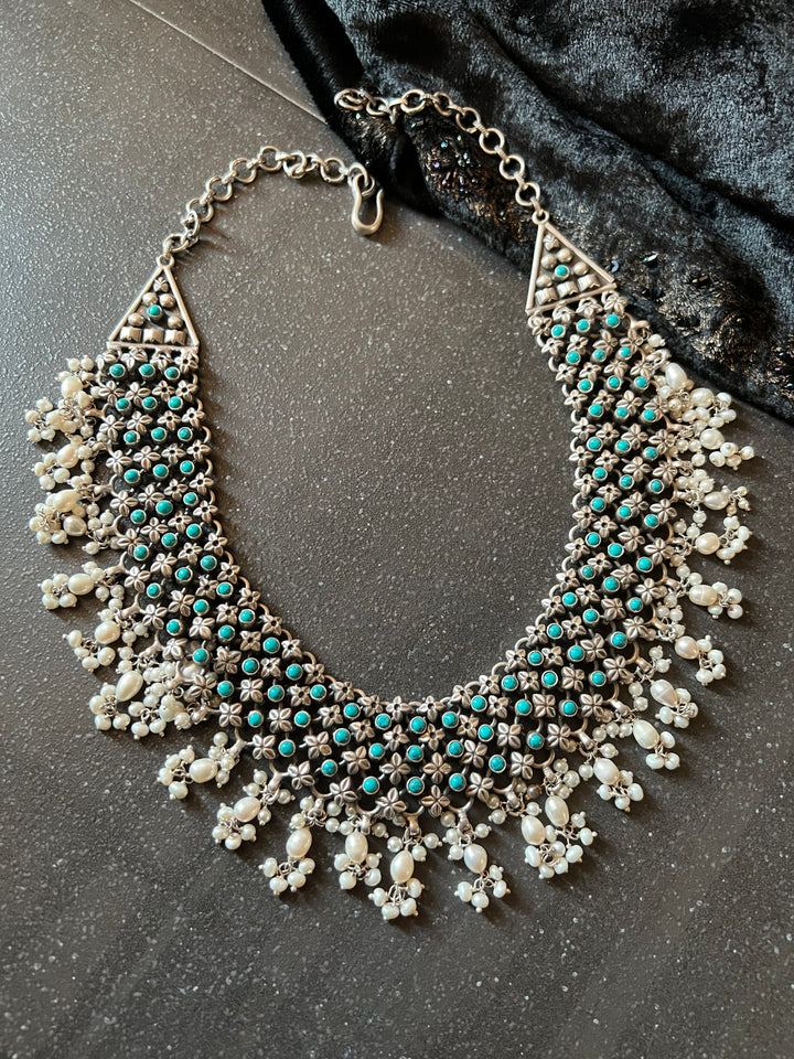 Vintage Pure 925 Silver Necklace with Earrings