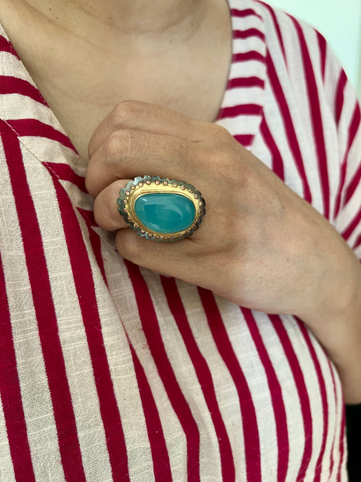 Natural Chalcedony Stone Adjustable Gold-Plated Ring | Statement Ring by SHIVKA