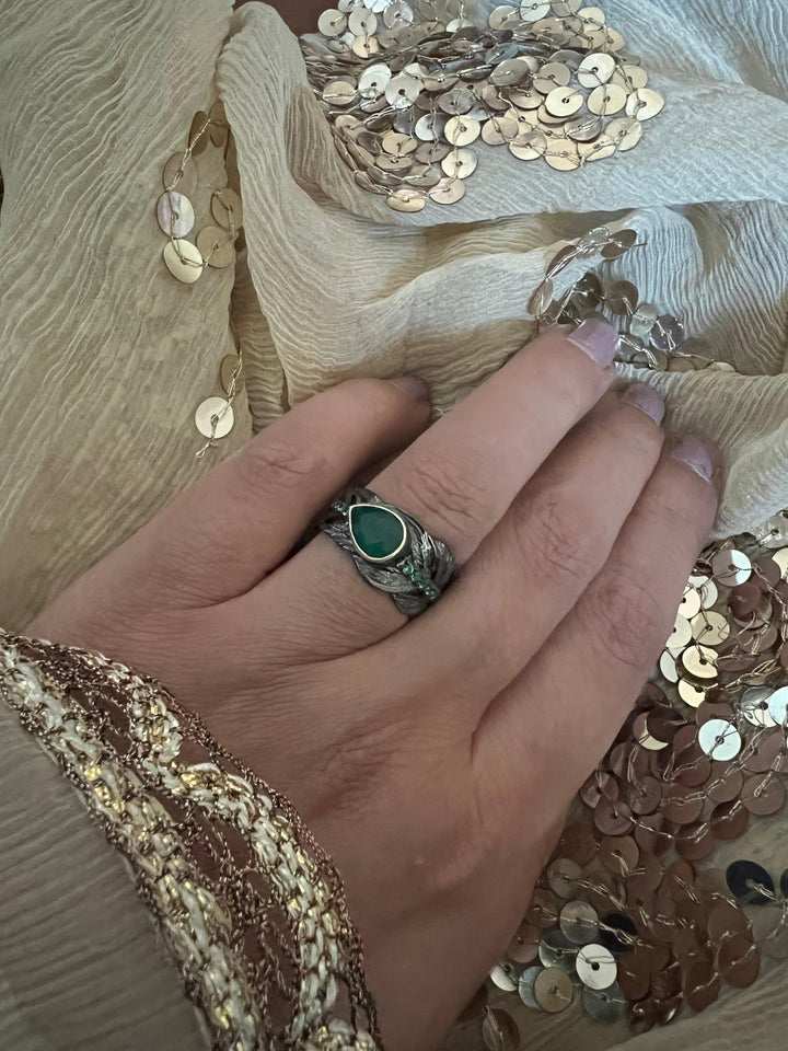 Vintage Pure 925 Silver Green Agate  Ring - SHIVKA