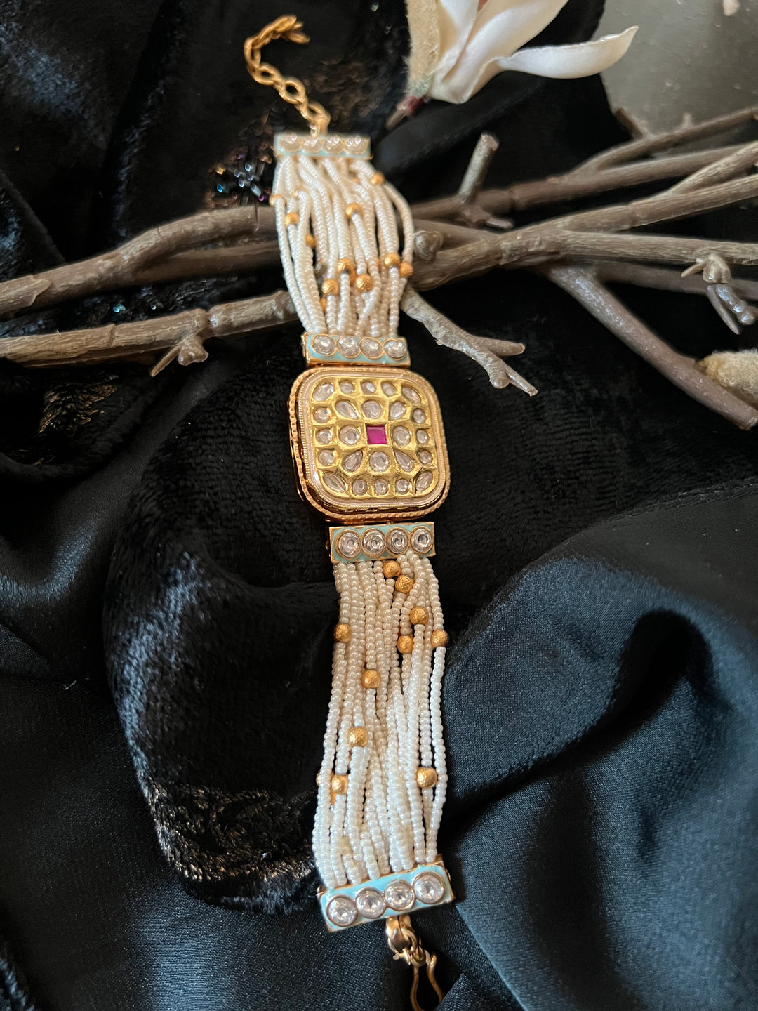 Pearls and Gold Kundan Bracelet