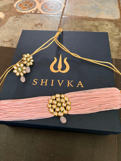 Pink Kundan Choker with Earrings - SHIVKA