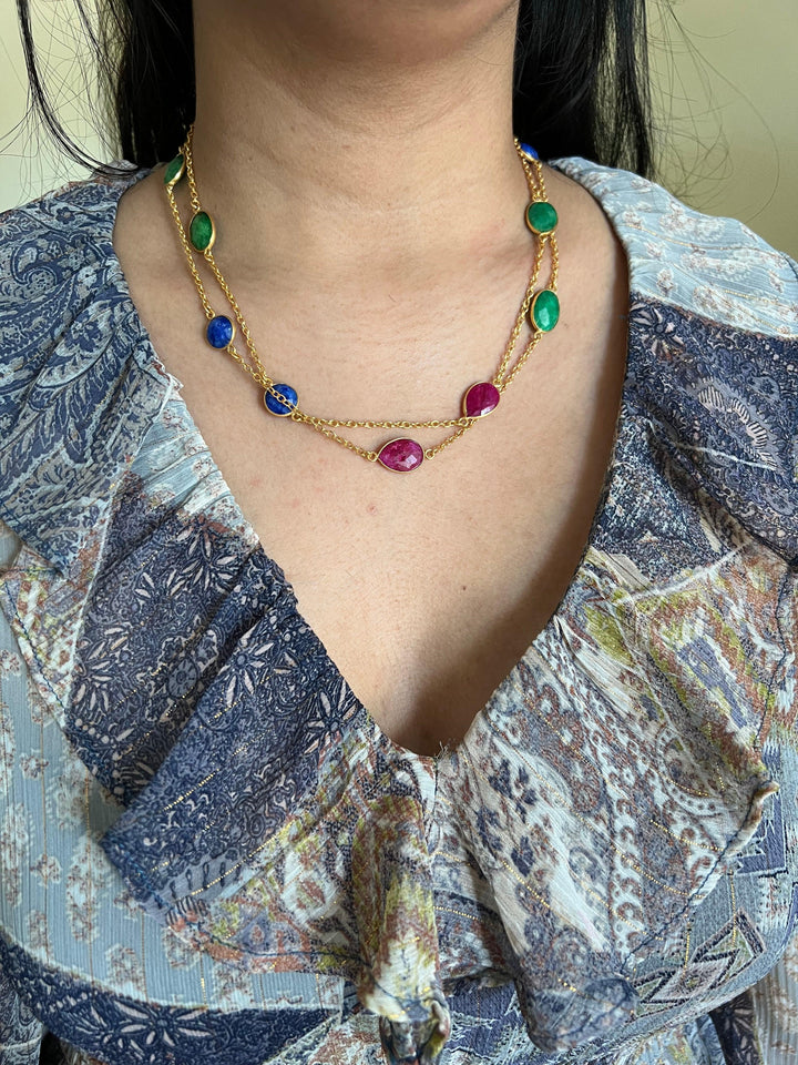 Multi Gemstones Long Necklace - SHIVKA