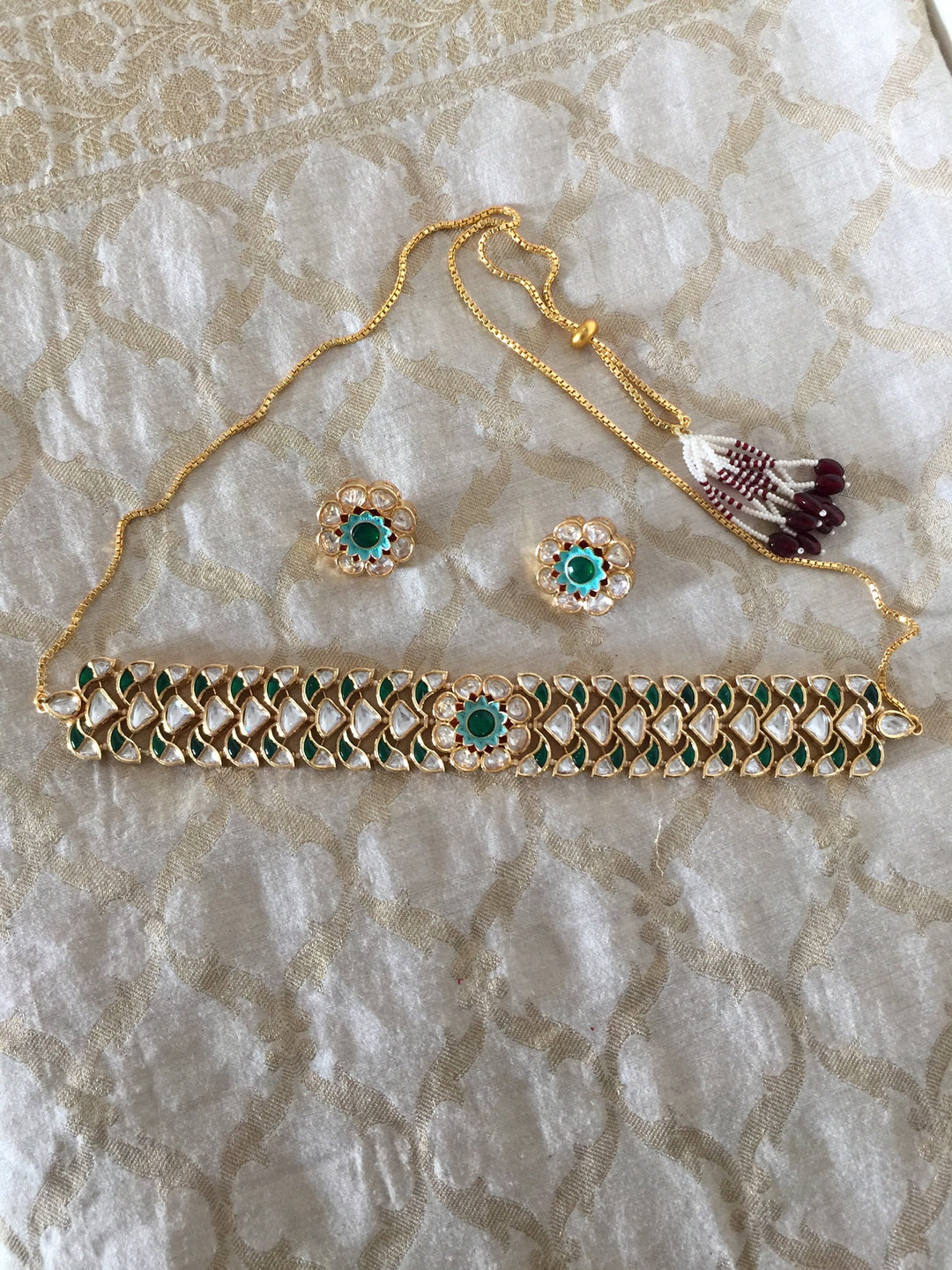 Gorgeous Green Polki Kundan Choker with Studs