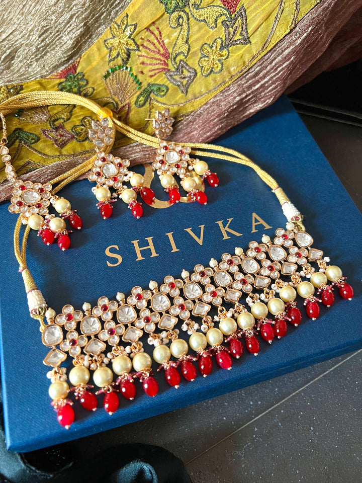 Scintillating Bridal Kundan Choker with Earrings and Maangtikka - SHIVKA