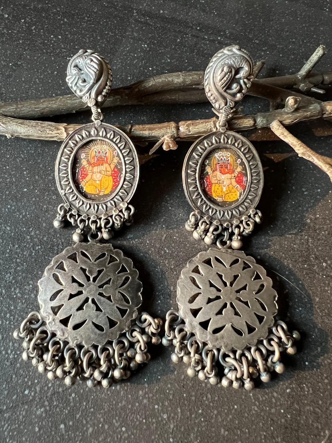 Hand-Painted Glass - Pure 925 Silver Earrings