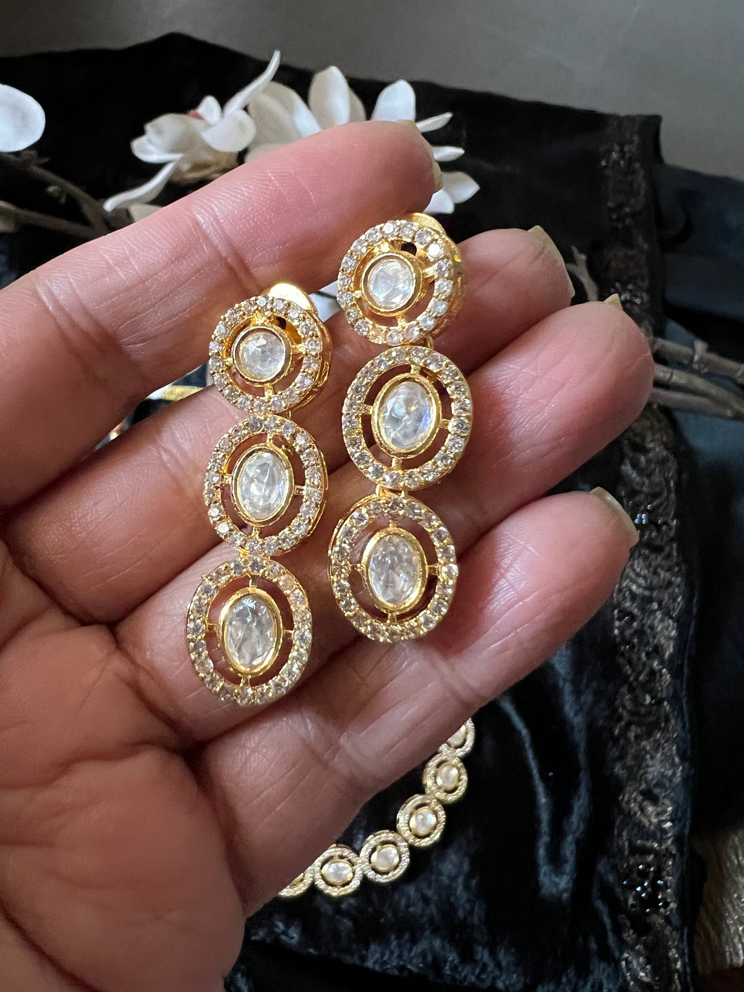 Statement CZ Polki Kundan Necklace with Earrings