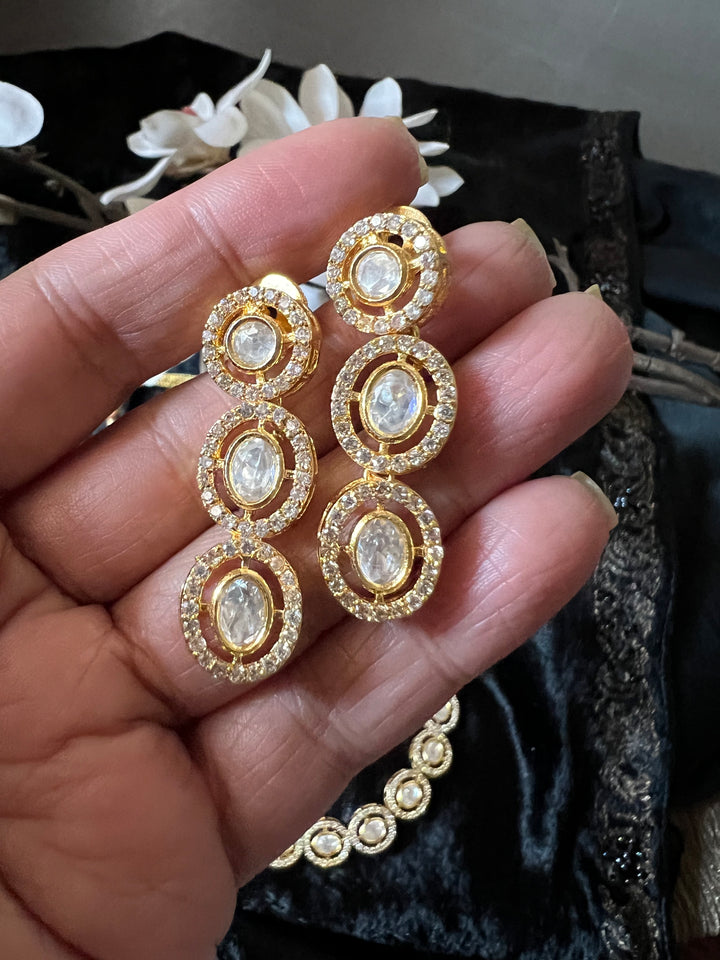 Statement CZ Polki Kundan Necklace with Earrings