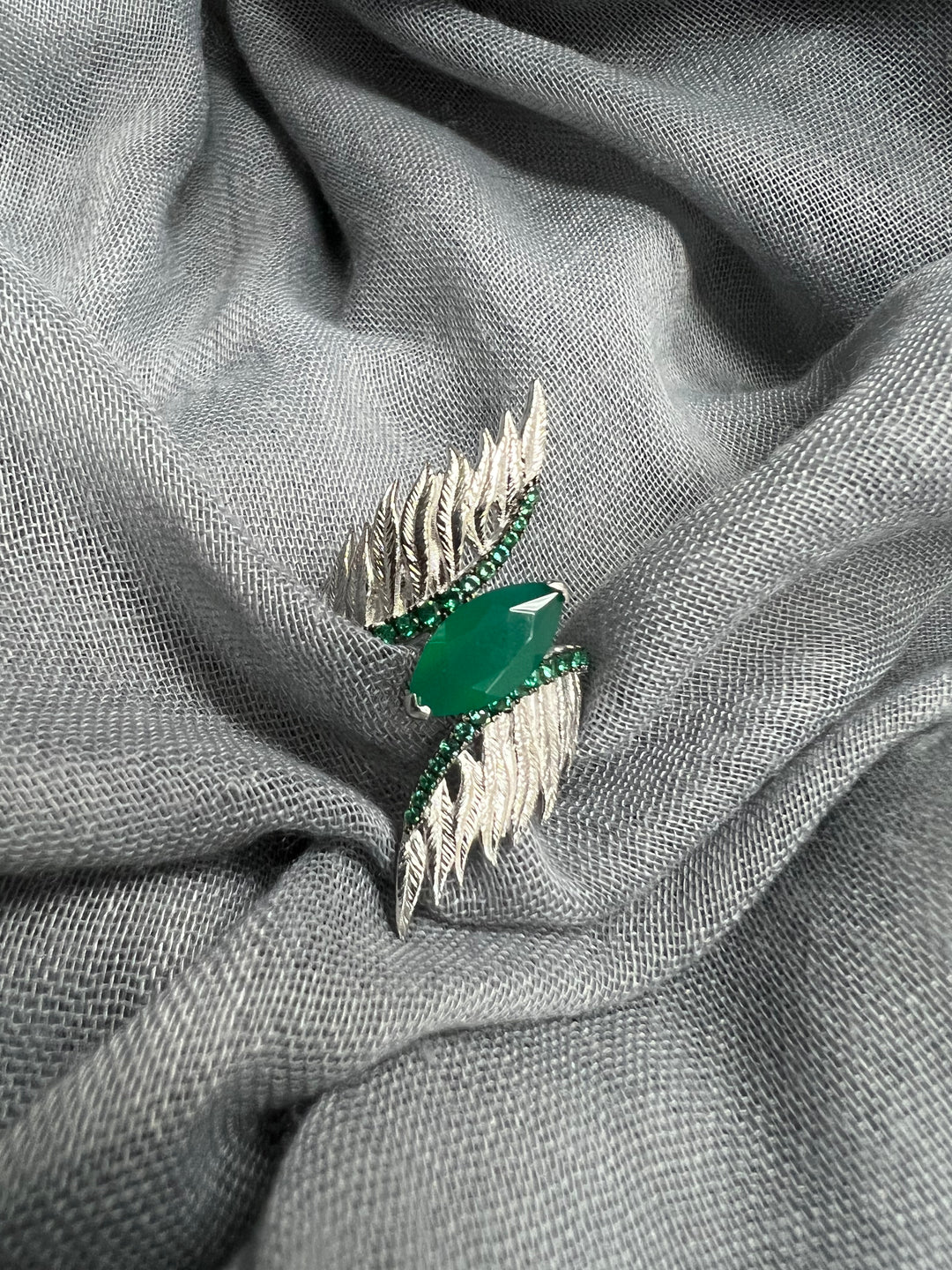 Designer Pure Silver Green Agate Ring