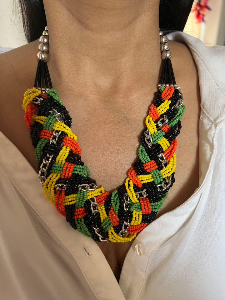 Multicoloured Beaded Necklace with Studs - SHIVKA