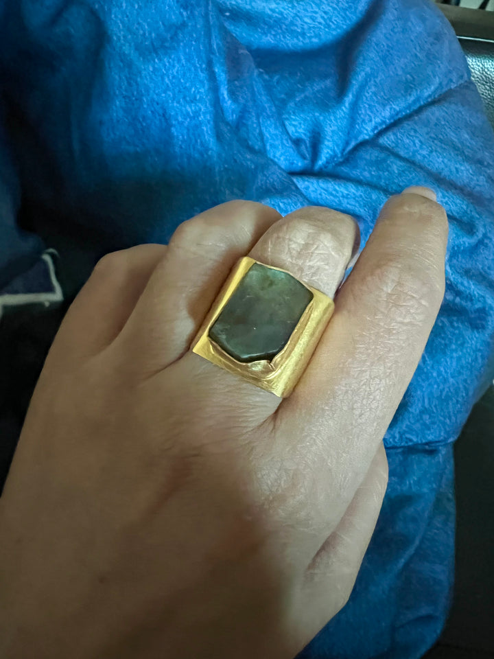 Natural Labradorite Brass Ring