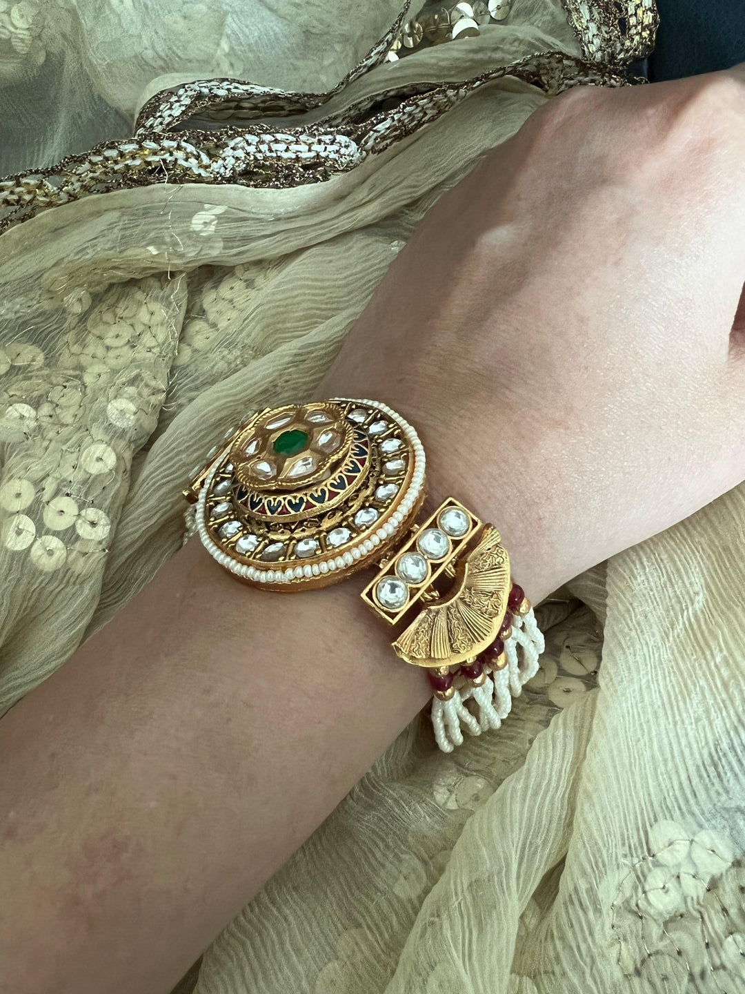 Pearls and Gold Kundan Bracelet - SHIVKA