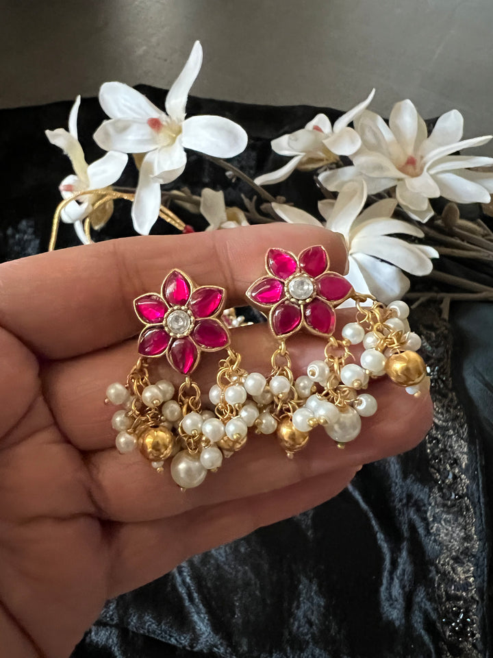 Designer Wedding Necklace with Kundan Earrings/ Antique Kempu Mayura Necklace