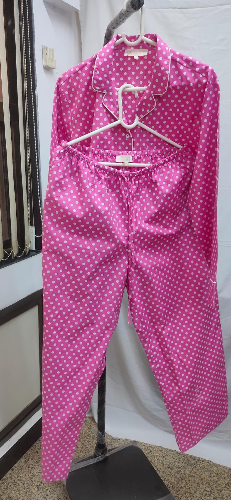 Pink Polka Cotton Night Suit - SHIVKA