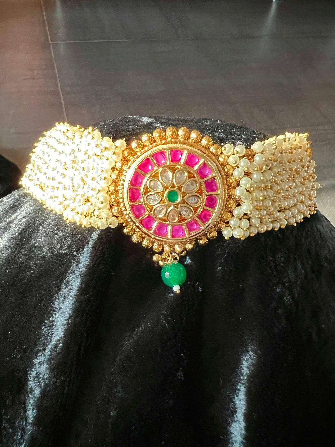 Statement Kundan and Pearl Choker with Earrings - SHIVKA