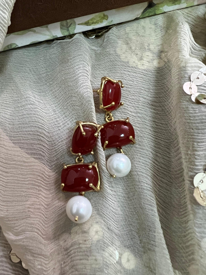 Pearl Drop Carnelian Earrings - SHIVKA