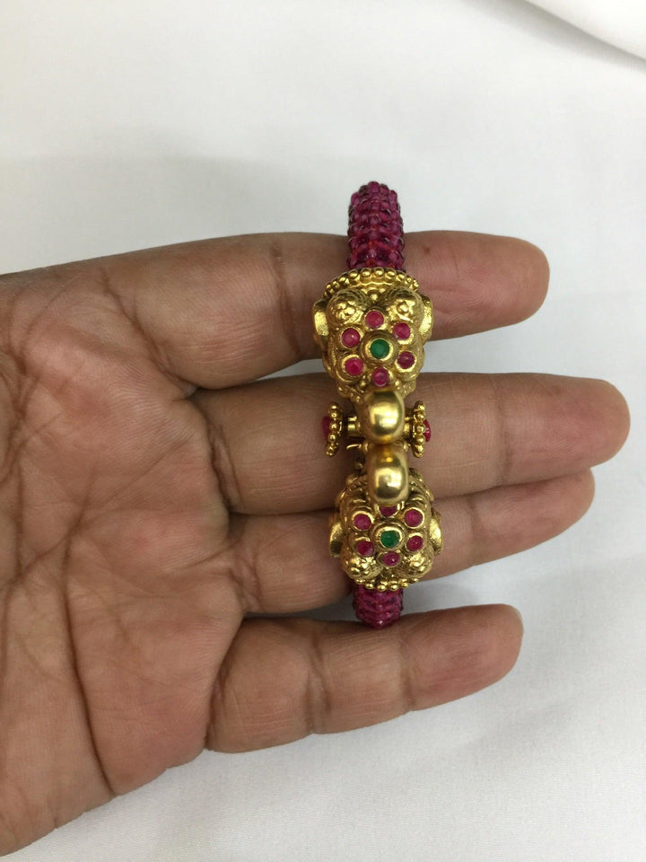 Twin Elephant Red Beaded Kadha - SHIVKA
