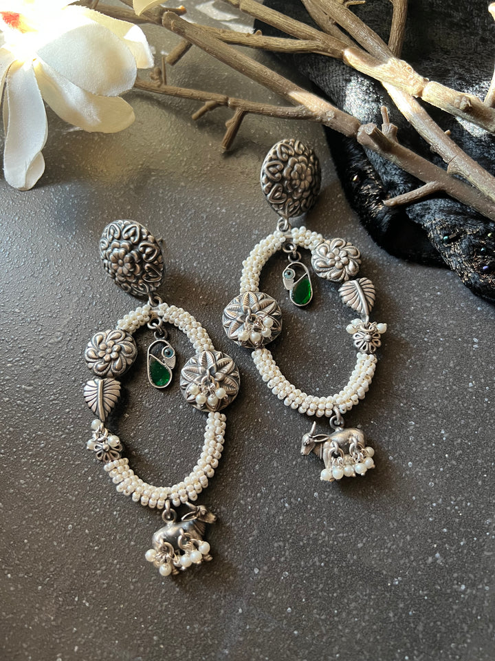 Vintage Pure 925 Silver Floral Earrings