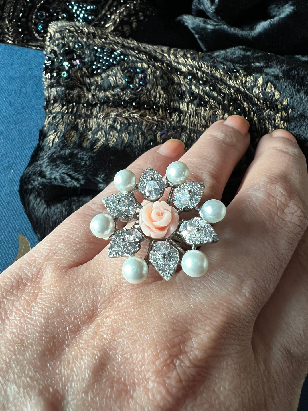 Statement Rose Pearl Ring - SHIVKA