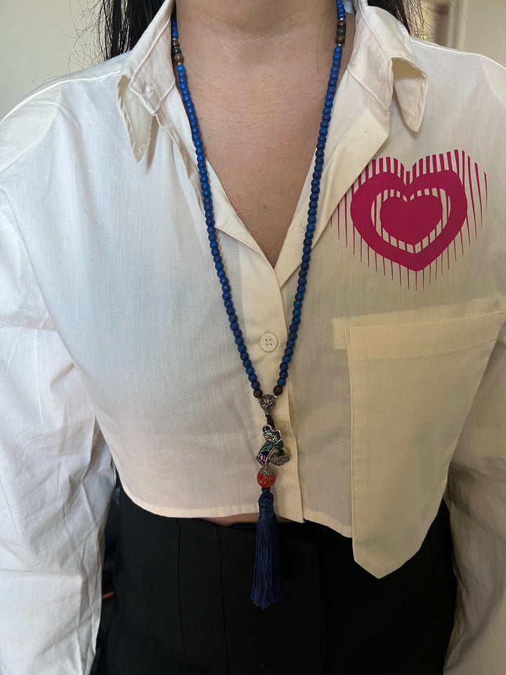 Vintage Look Enameled Pendant Necklace/ Beaded Necklace