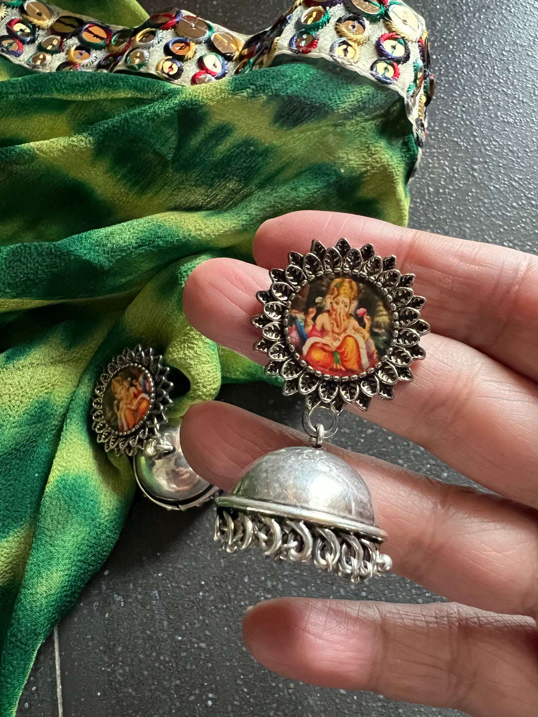 Antique Ganesha Design Jhumka Earrings