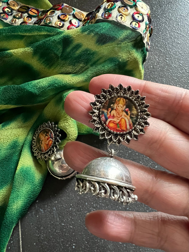 Antique Ganesha Design Jhumka Earrings