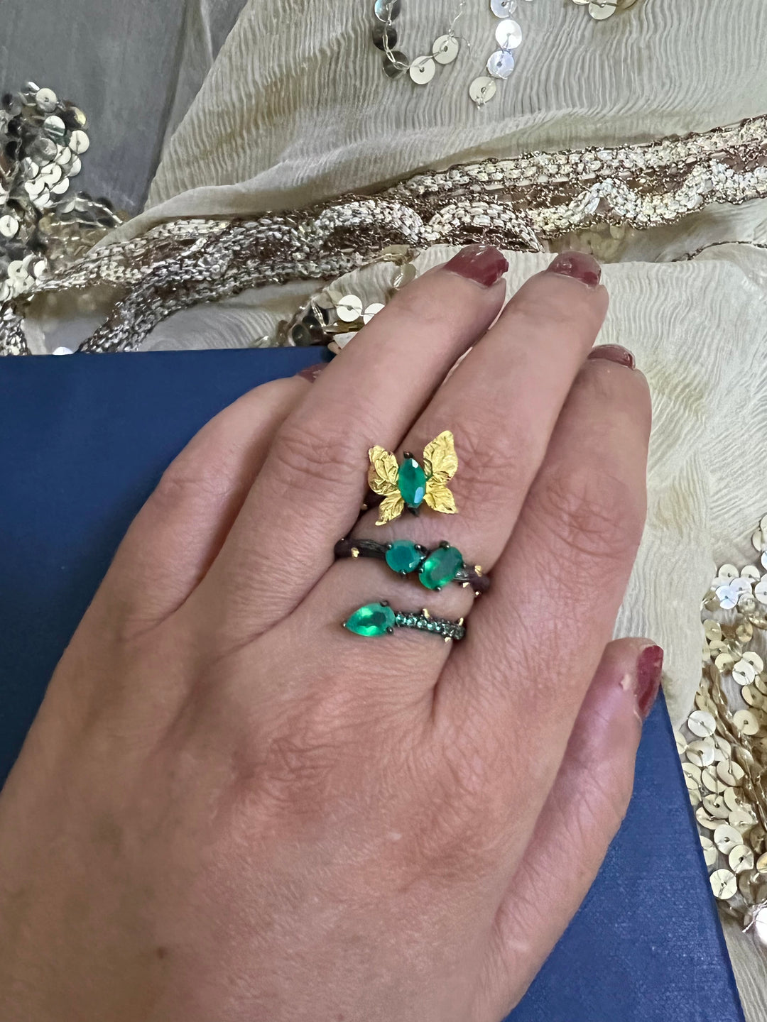 Designer Pure Silver Green Agate Ring