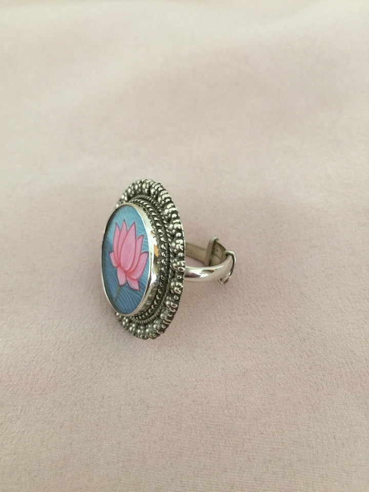 Hand-painted Pure 925 Silver Ring