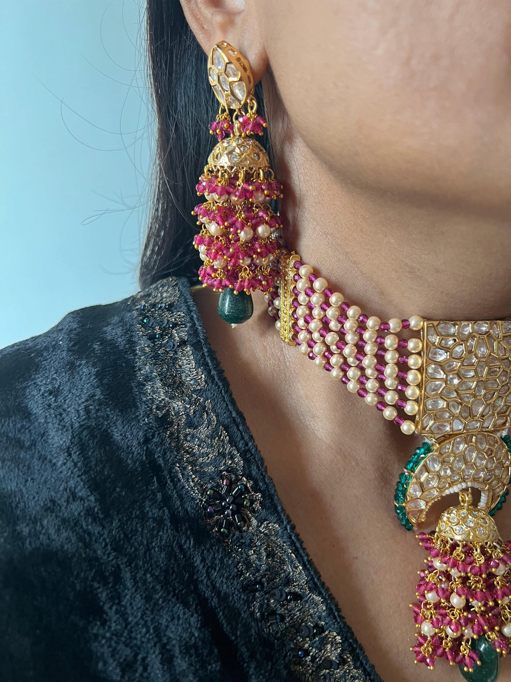Kundan Choker with Statement Earrings - SHIVKA