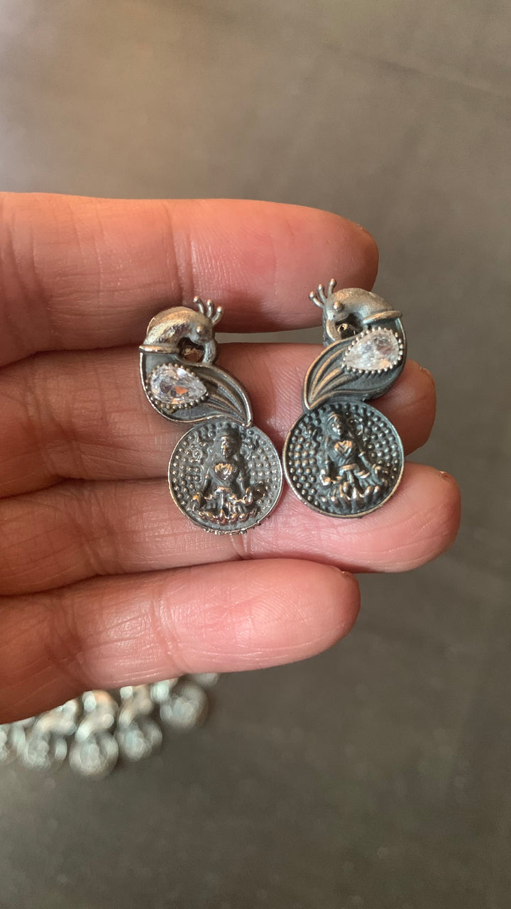 Antique Goddess Laxmi and Peacock Necklace with Pretty Earrings