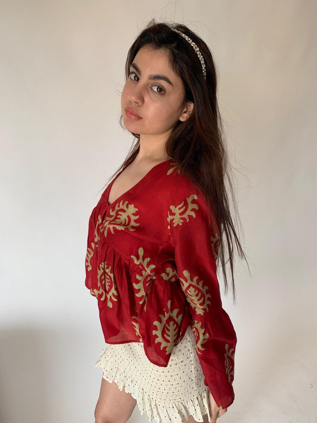 Red Motifs Top - SHIVKA