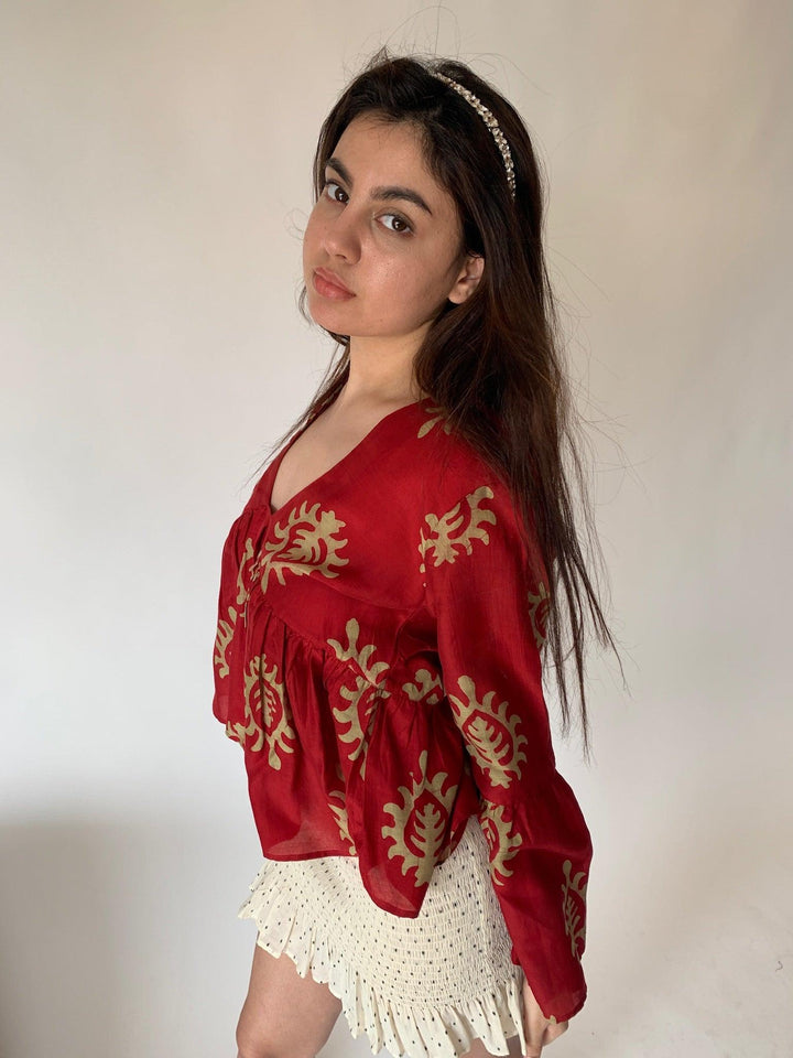 Red Motifs Top - SHIVKA
