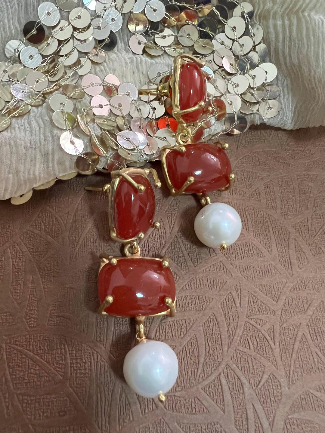 Pearl Drop Carnelian Earrings - SHIVKA
