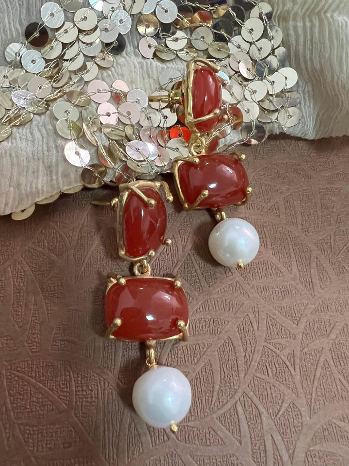 Pearl Drop Carnelian Earrings - SHIVKA
