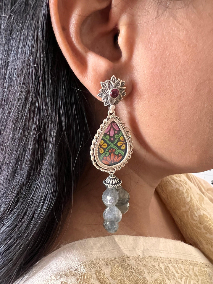 Statement Labradorite Cluster Pure 925 Silver Earrings - SHIVKA