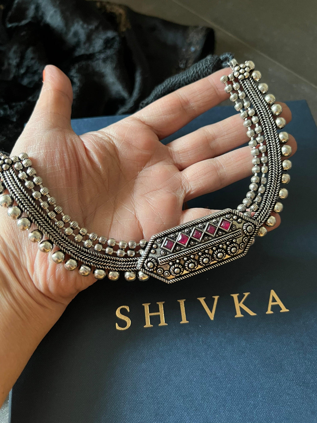 Hexagon Antique Necklace with Statement Studs - SHIVKA