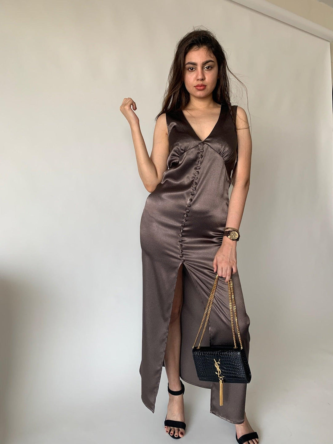 milano satin dress Nicole Milano NM22224 Draped Satin Evening Gown HK