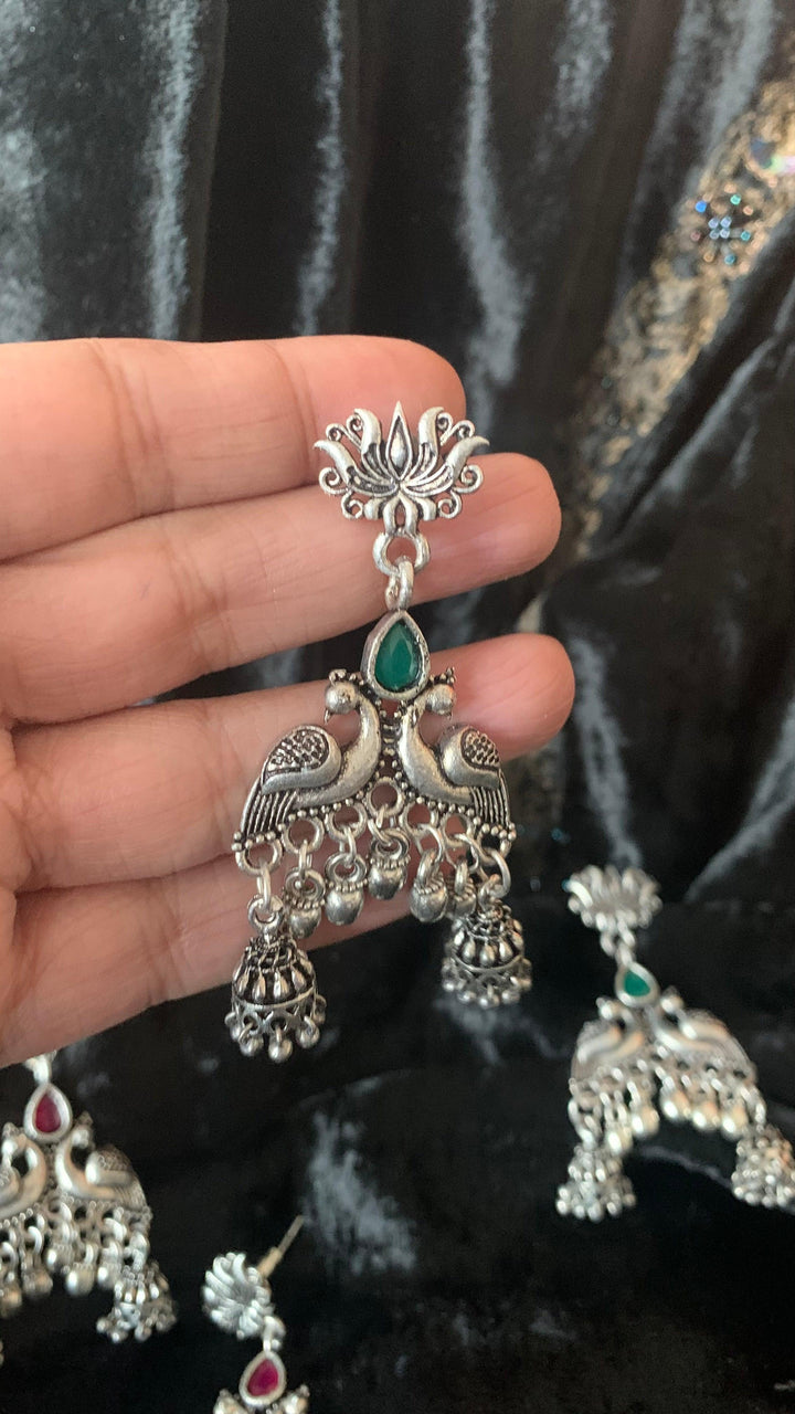 Peacock Double Jhumki Danglers - SHIVKA